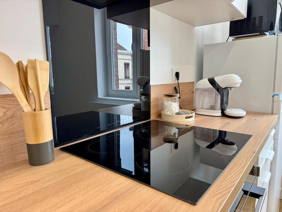 Kitchen or kitchenette, stove