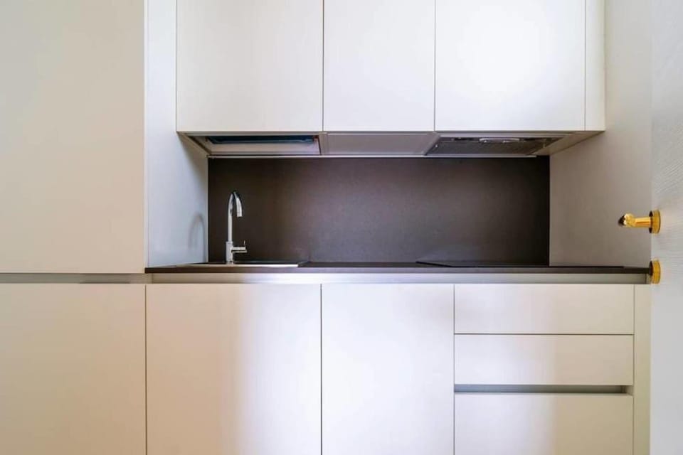 Kitchen or kitchenette, stove