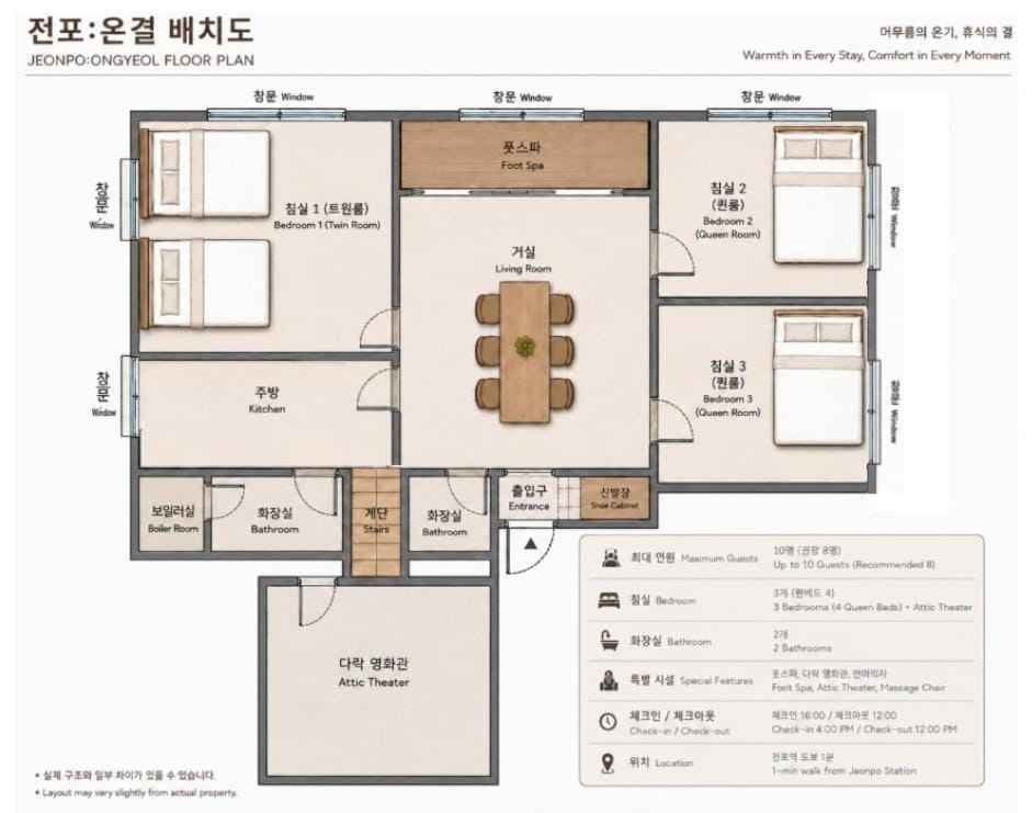 Busan 1 Stop from Seomyeon 1 Minute Walk from Jeonpo Station 97 Square Meter Private Stay 4 Queen Beds 2 Bathrooms Apartment in Busan