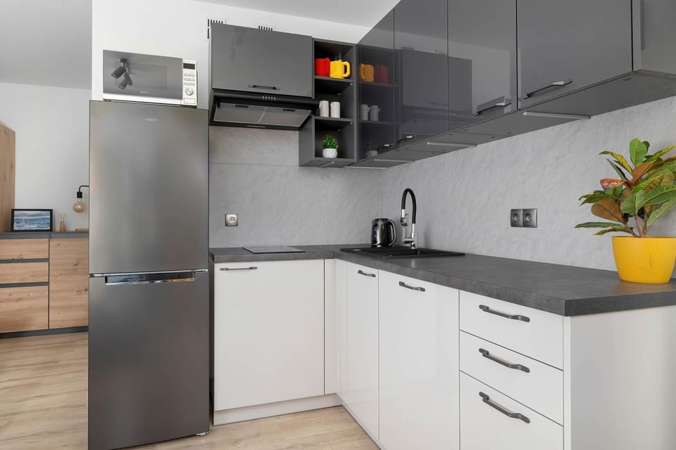 Kitchen or kitchenette, dishwasher, stove