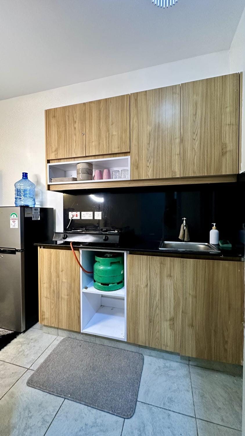 Kitchen or kitchenette, stove