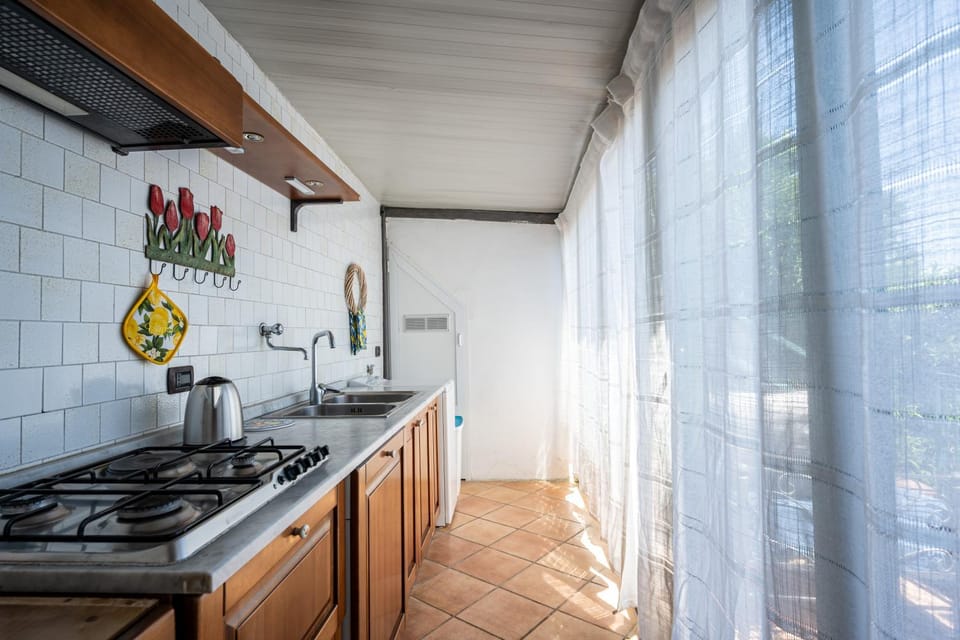 Kitchen or kitchenette, stove