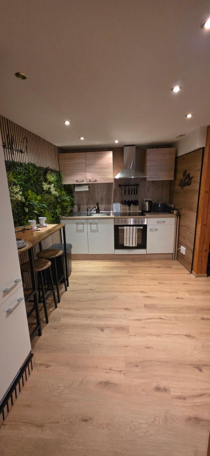 Kitchen or kitchenette, stove