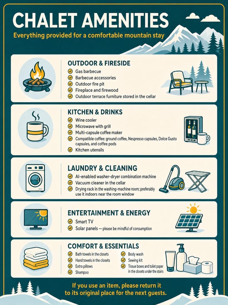 BBQ facilities, Area and facilities