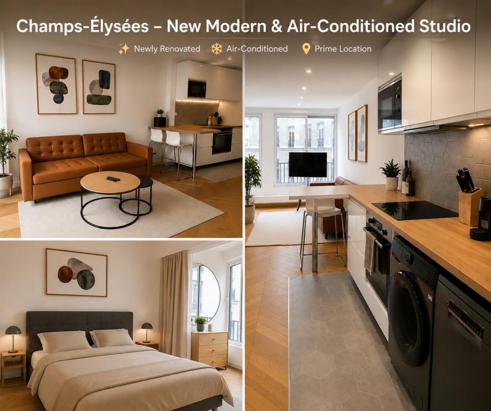 Champs Elysees - New Modern Air Conditioned Studio Apartment in Paris