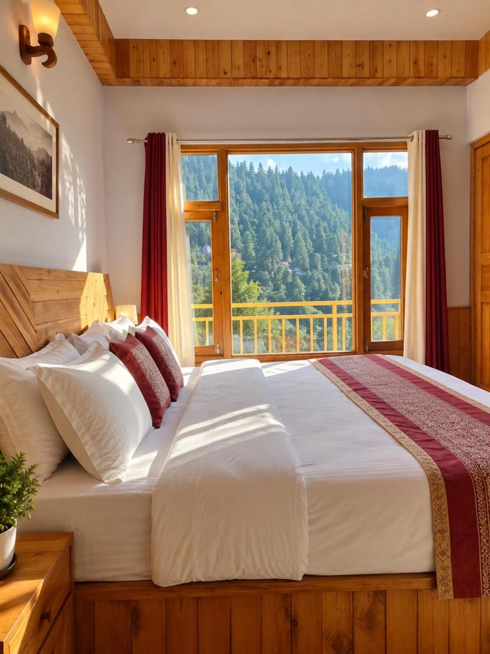 Bed, Natural landscape, Photo of the whole room, Bedroom, Mountain view