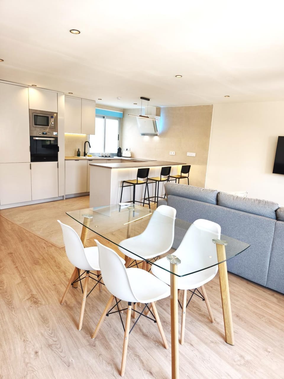 Kitchen or kitchenette, Living room, Dining area, dishwasher, oven, stove
