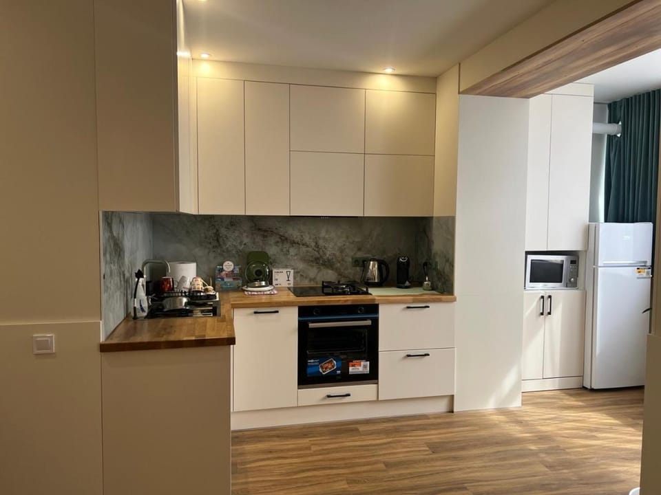 Kitchen or kitchenette, dishwasher, oven, stove