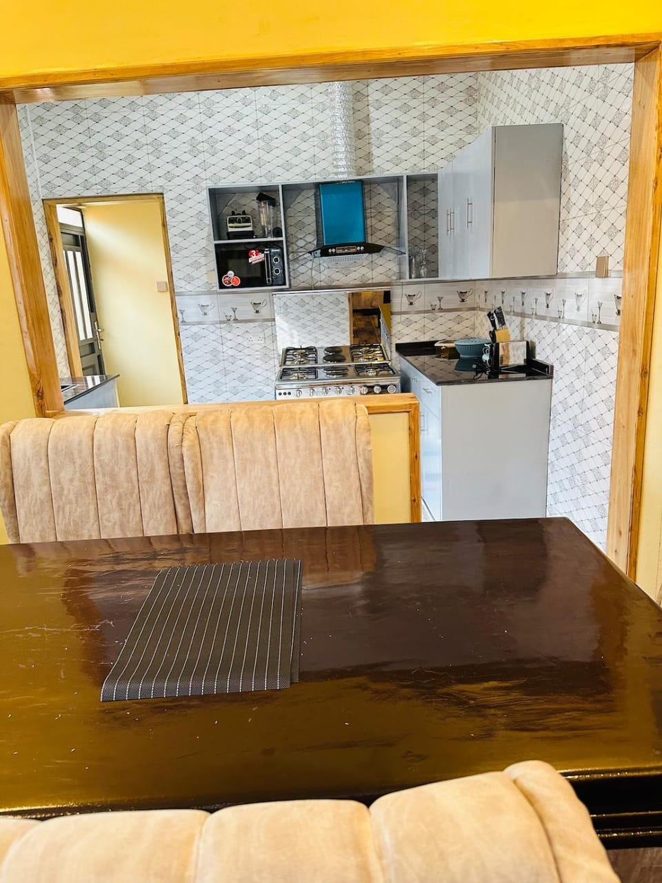 Kitchen or kitchenette, oven, toaster