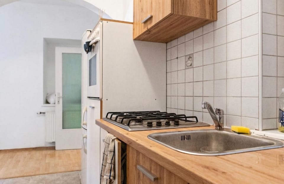 Kitchen or kitchenette, stove