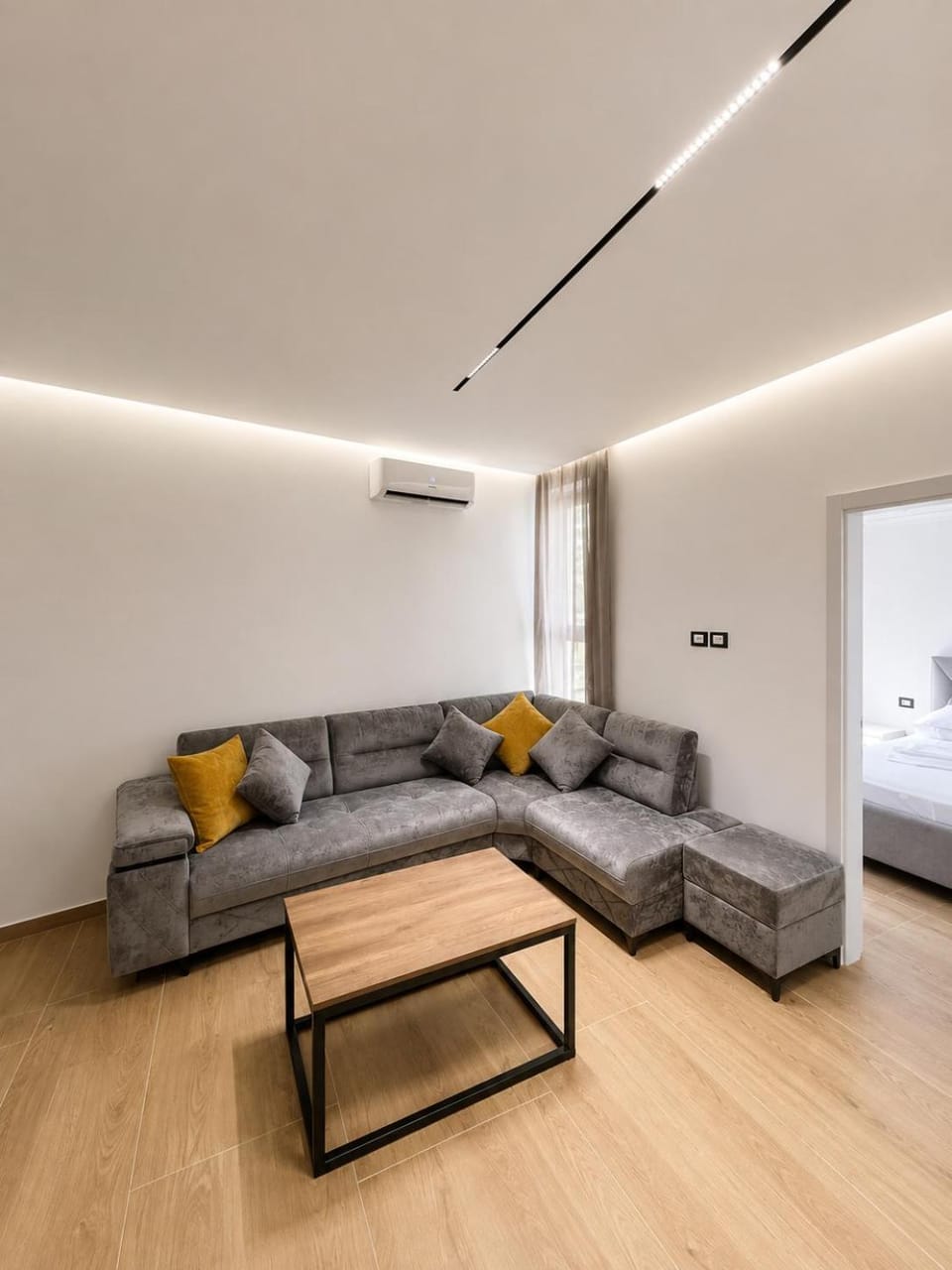 Bed, Living room, Seating area