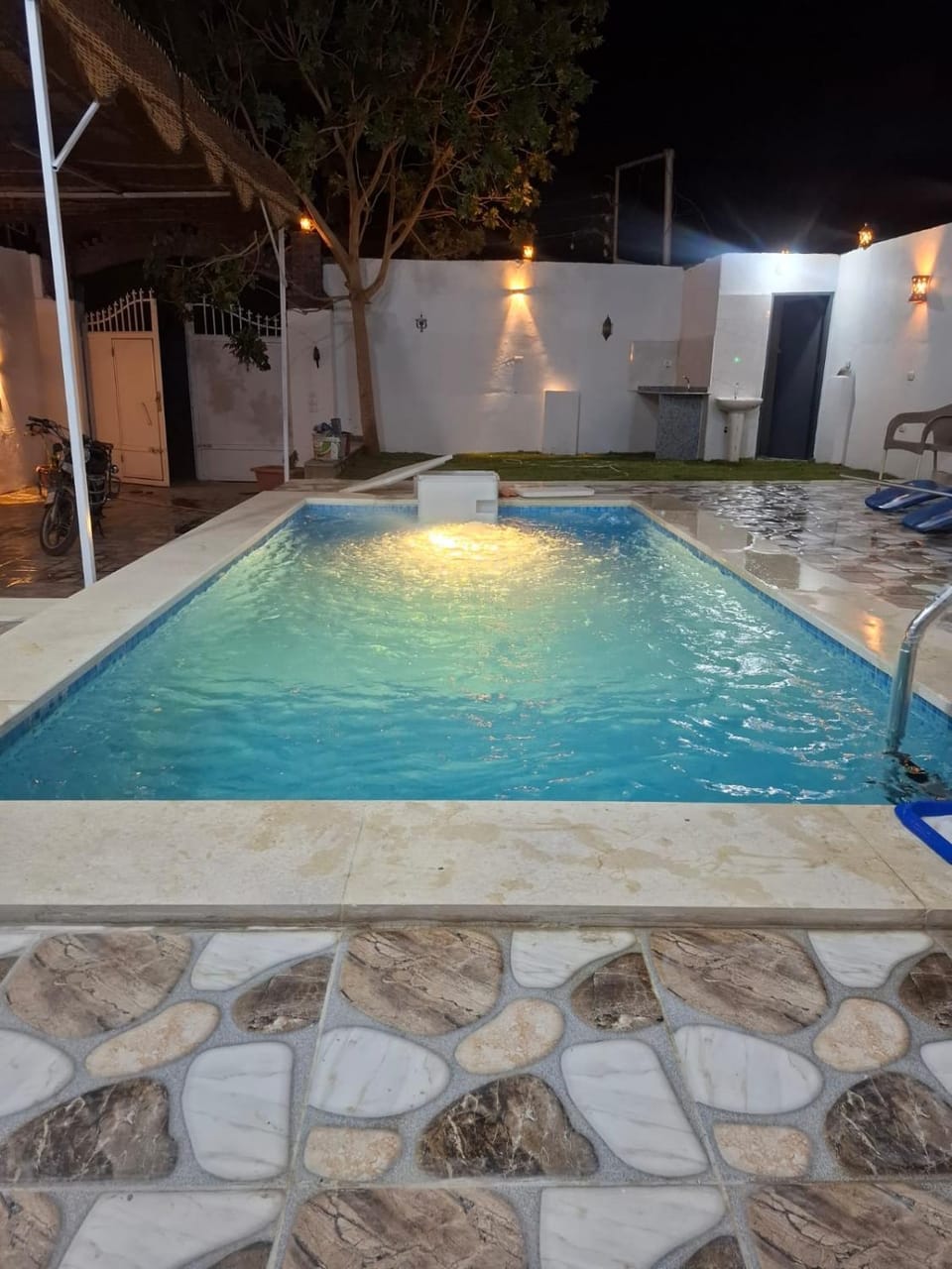 Night, Pool view, Swimming pool, Swimming pool