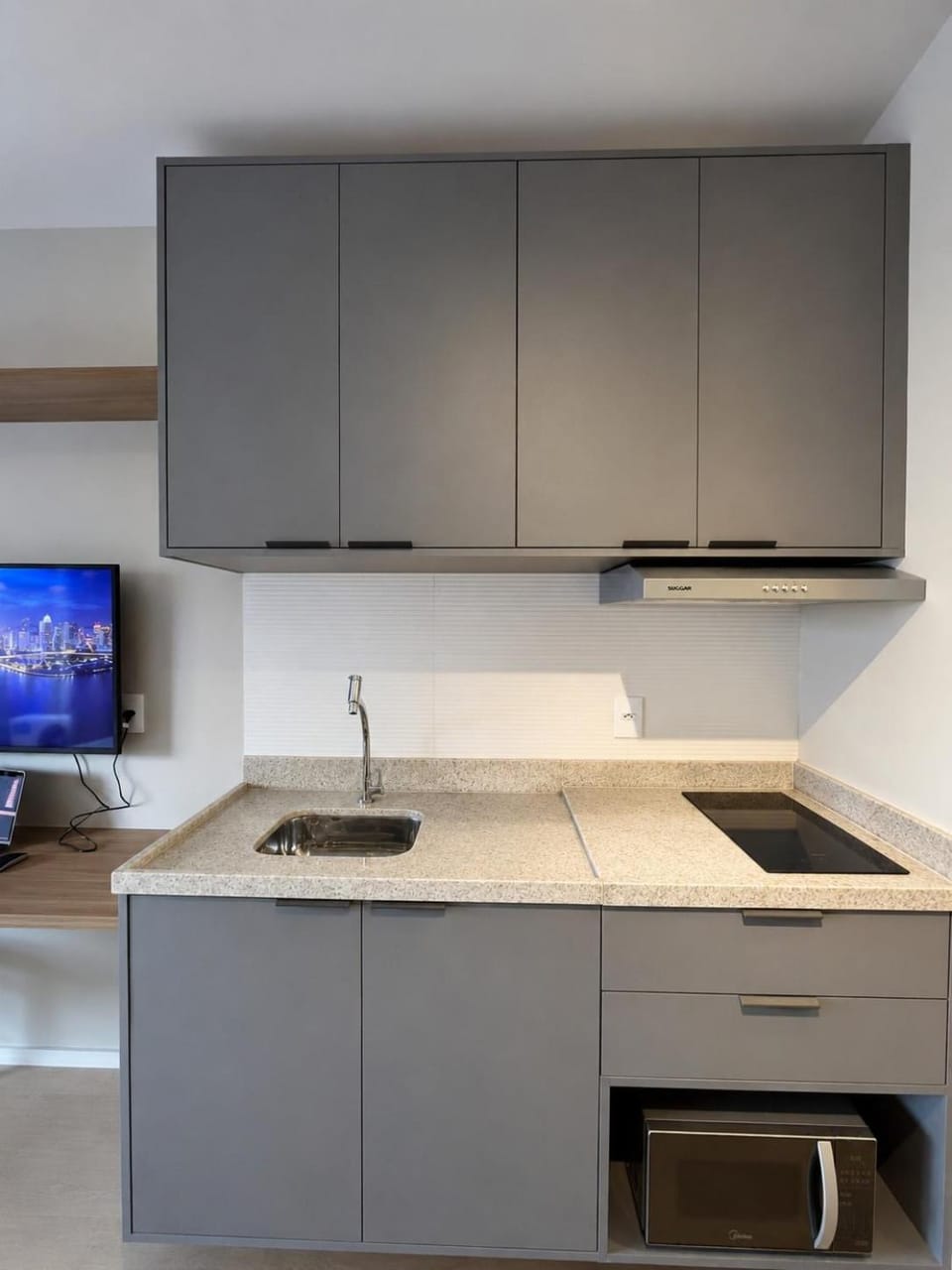 Kitchen or kitchenette, stove