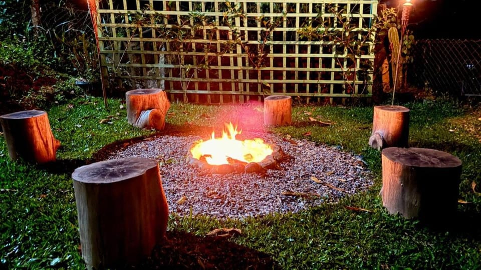 Night, Garden view, fireplace