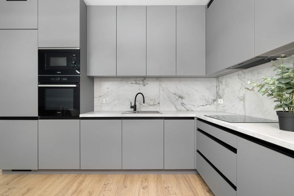 Kitchen or kitchenette, dishwasher, stove