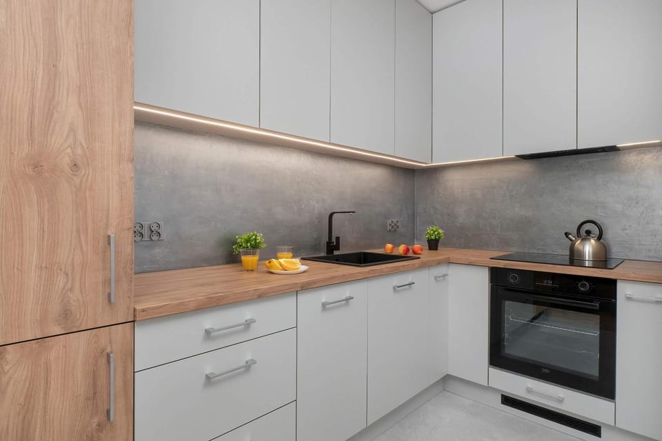 Kitchen or kitchenette, stove