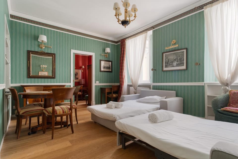 Bed, Living room, Dining area