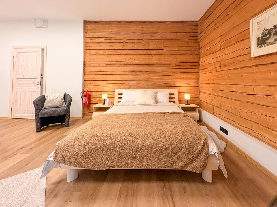 Bed, Seating area, Bedroom