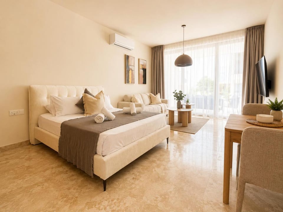 Bed, TV and multimedia, Living room, Photo of the whole room, Seating area, Bedroom, air conditioner
