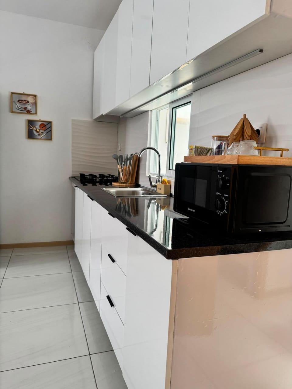 Kitchen or kitchenette, stove