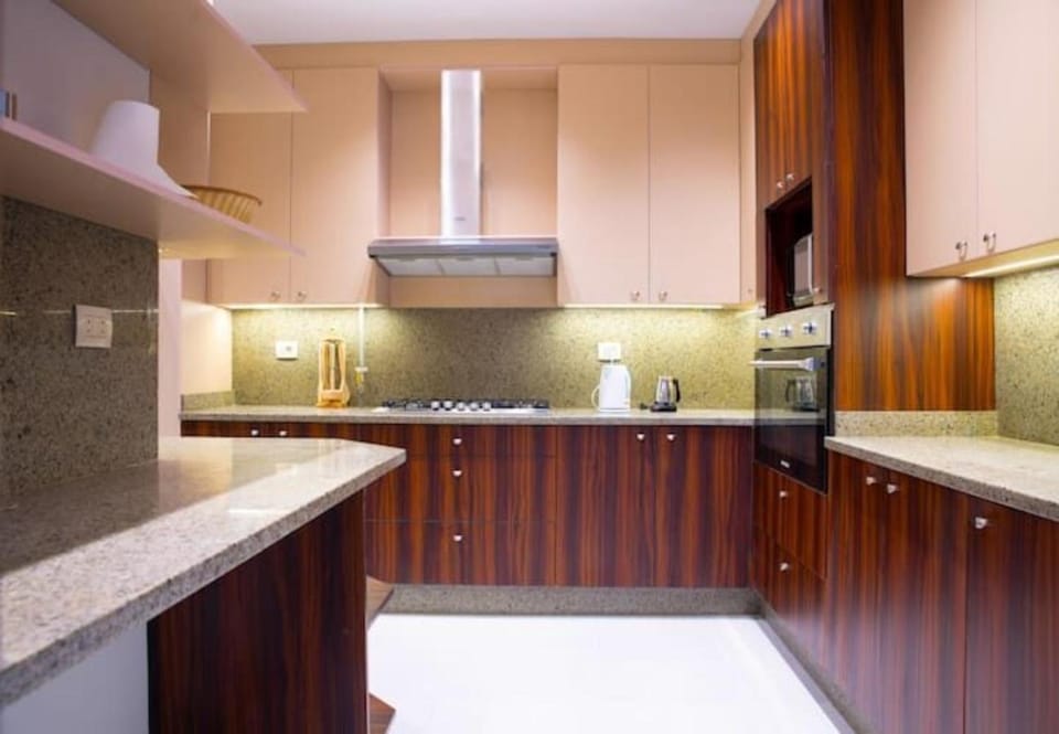 Kitchen or kitchenette, stove