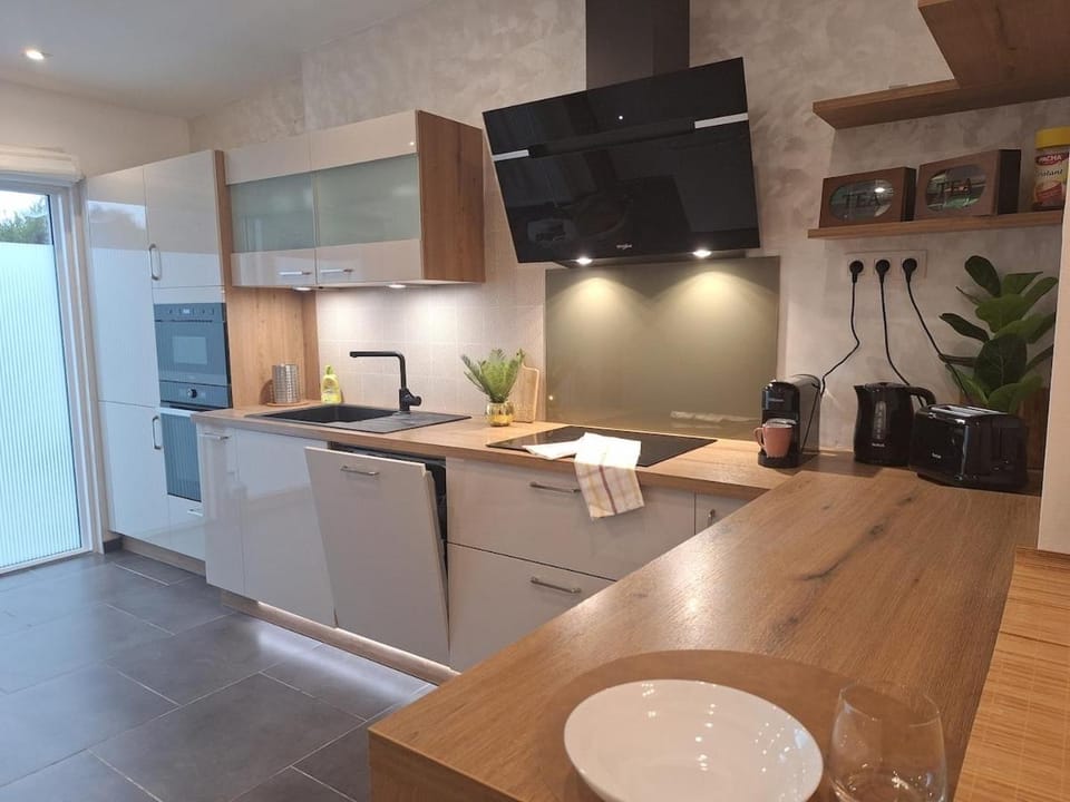 Kitchen or kitchenette, dishwasher, oven, stove