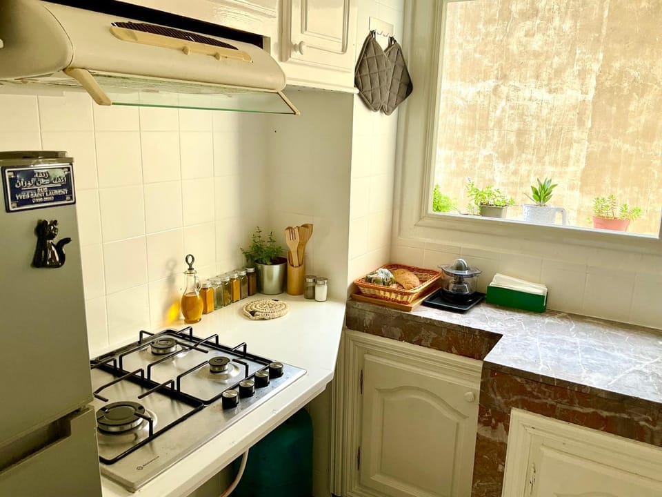 Kitchen or kitchenette, stove