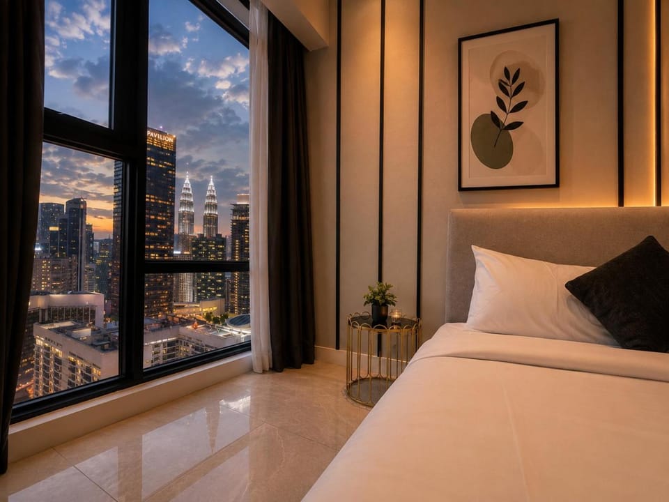 Bed, Photo of the whole room, Bedroom, City view