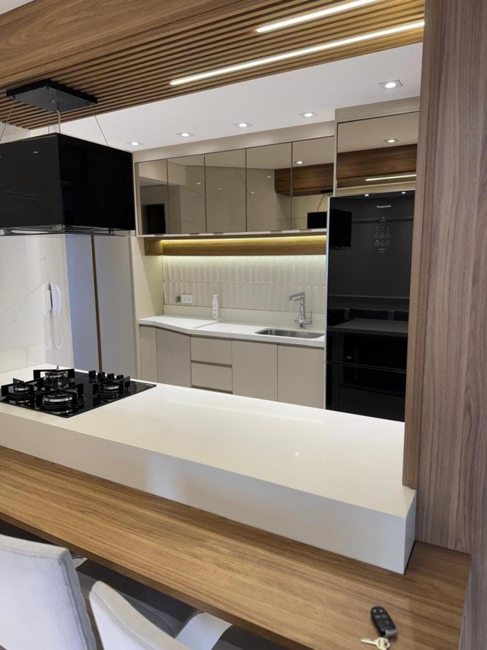Kitchen or kitchenette, stove