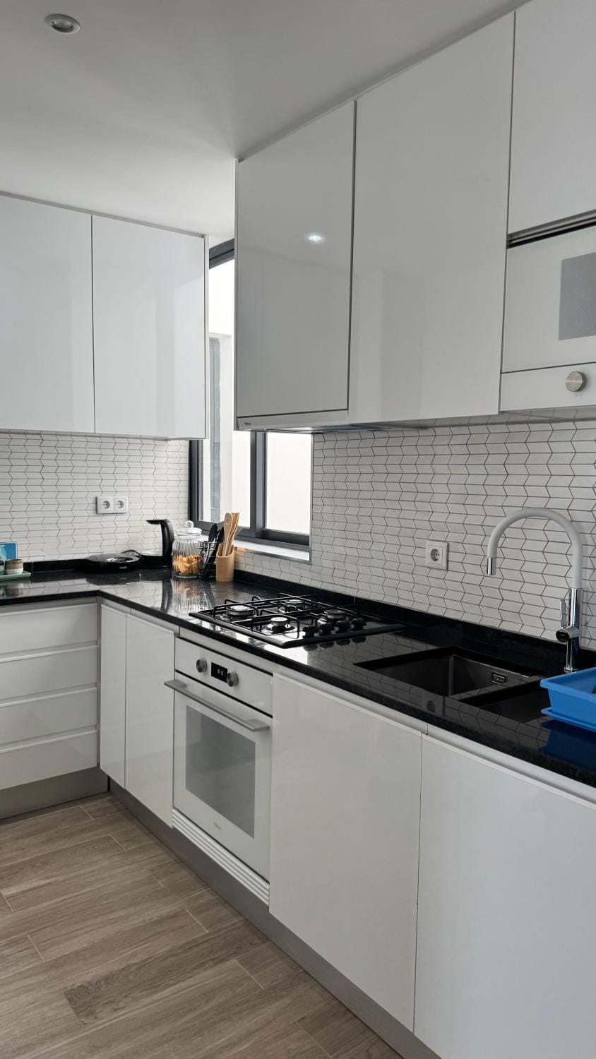 Kitchen or kitchenette, stove