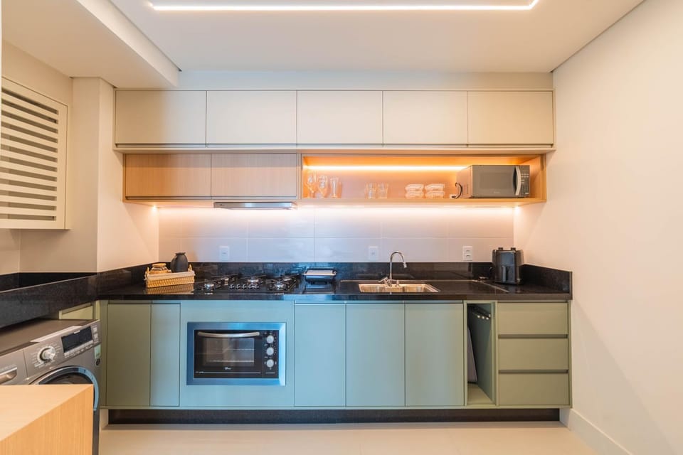 Kitchen or kitchenette, stove