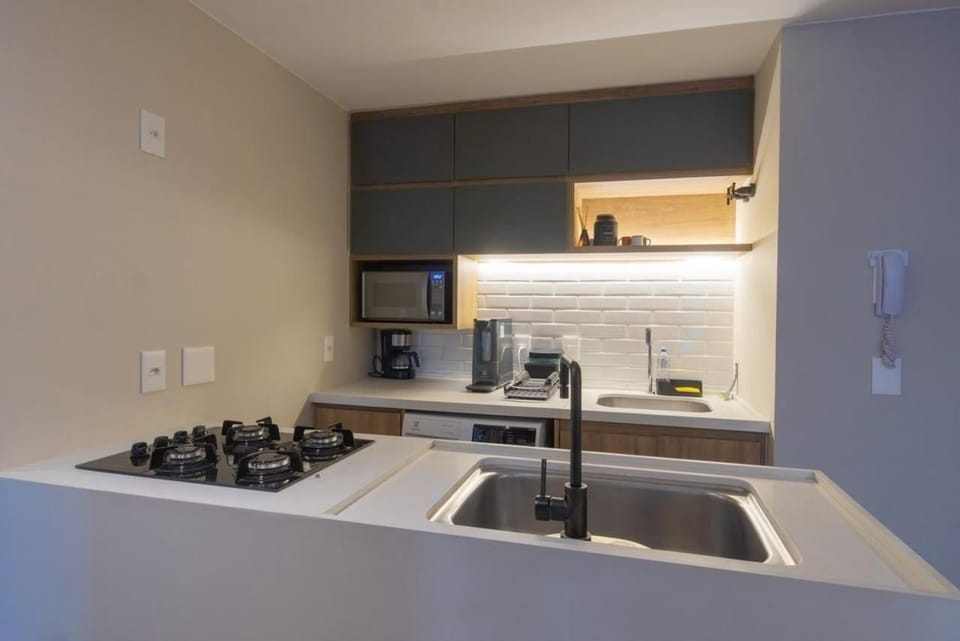Kitchen or kitchenette, stove