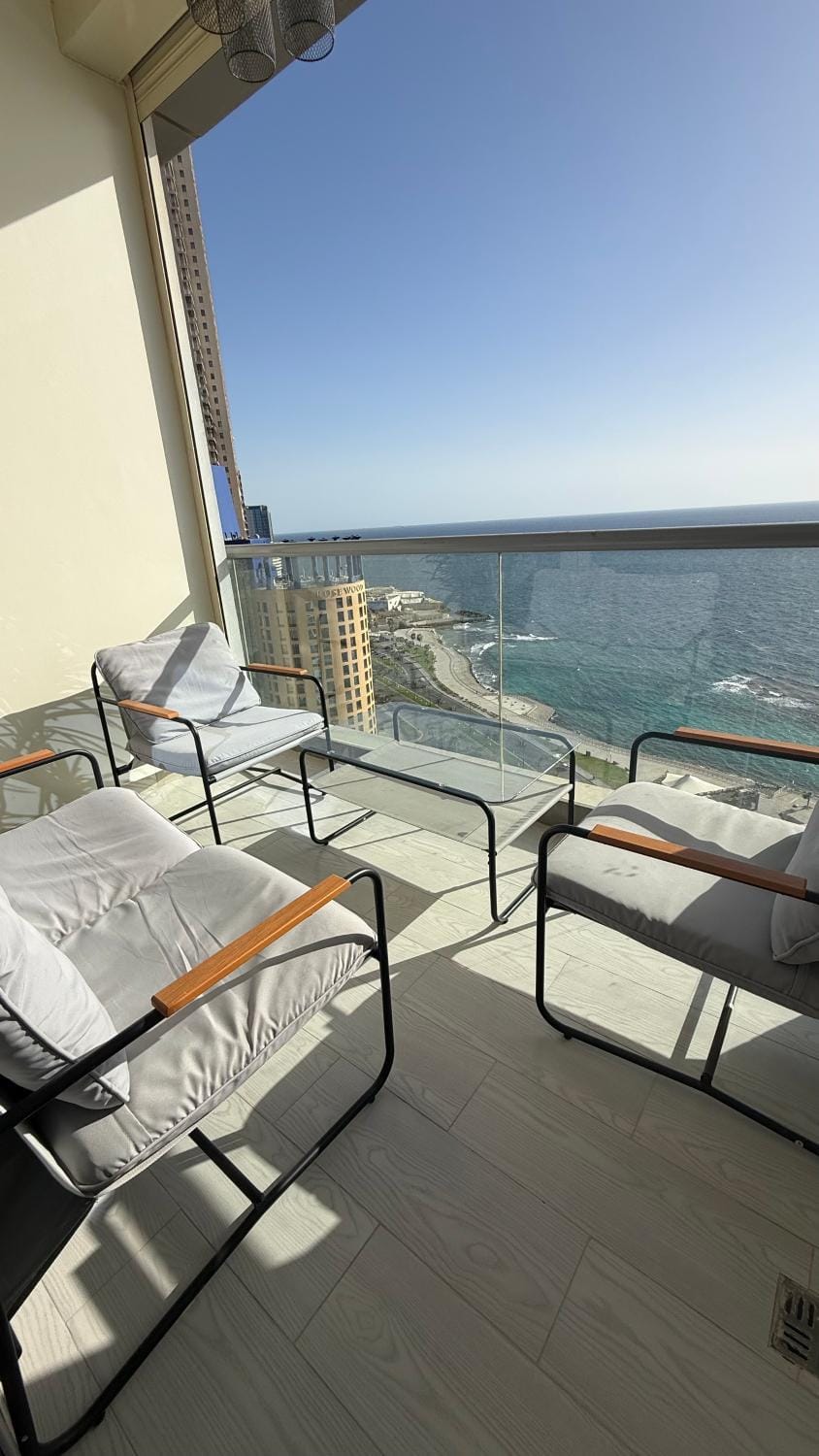 View (from property/room), Balcony/Terrace, Seating area, Sea view