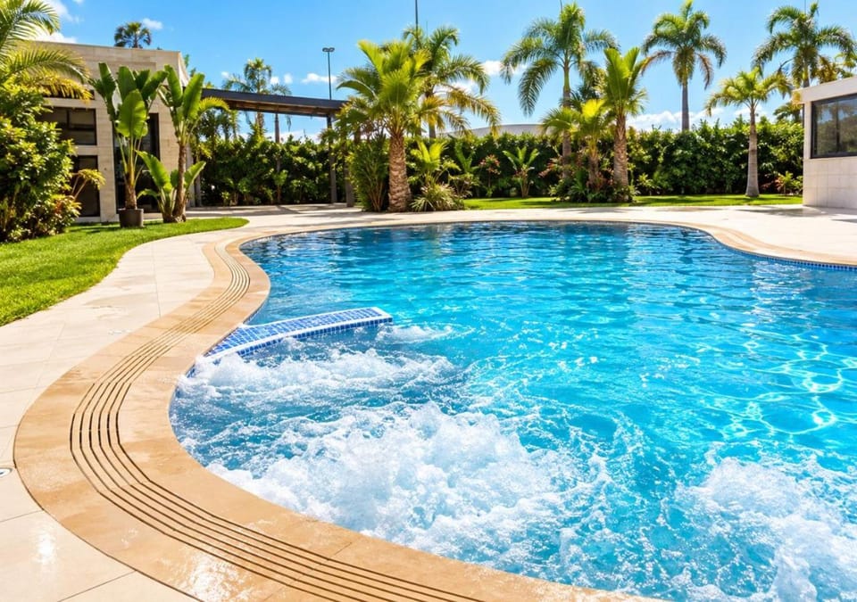 Spring, Day, Natural landscape, Garden, Garden view, Pool view, Swimming pool, sunbed