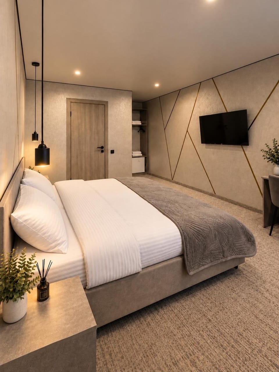 Bed, TV and multimedia, Photo of the whole room, wardrobe
