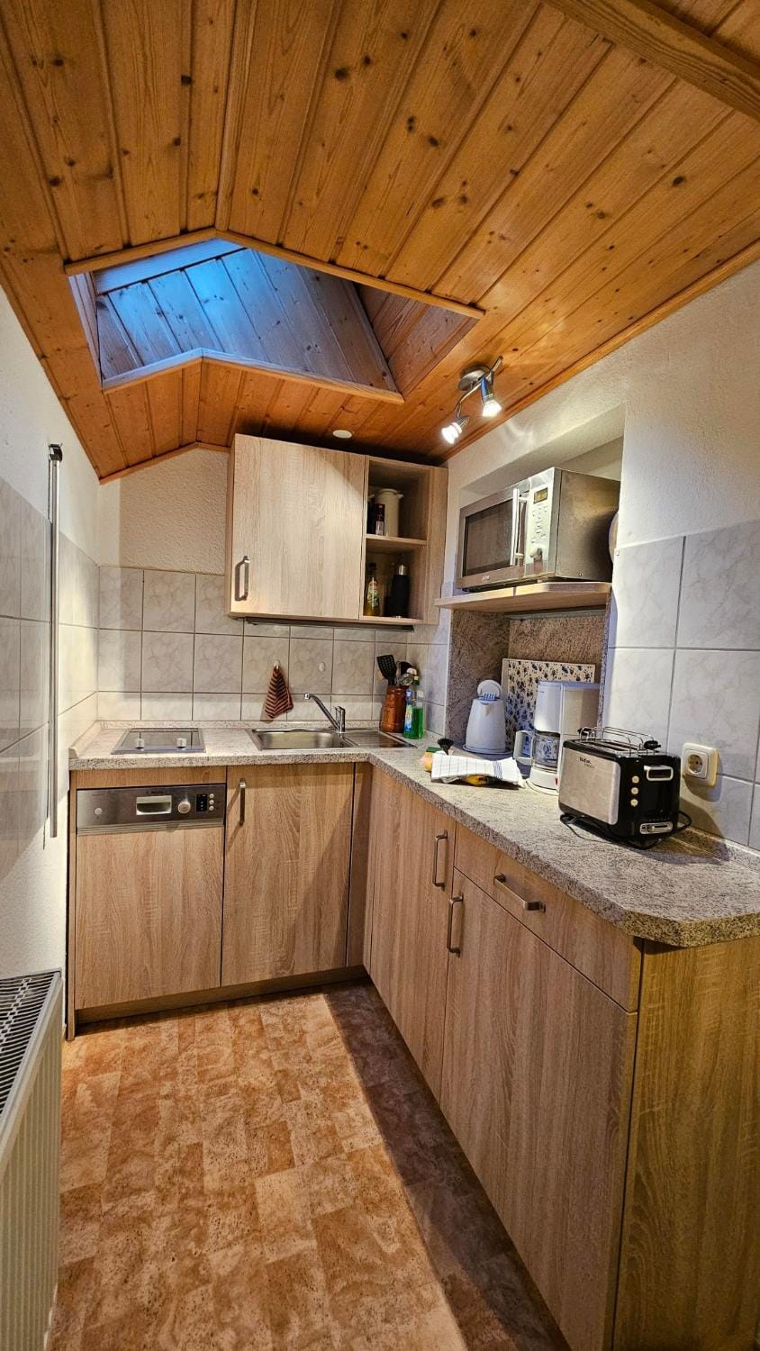 Kitchen or kitchenette, dishwasher, stove
