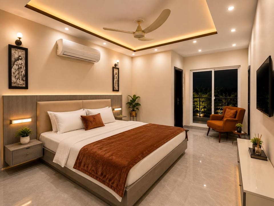 Bed, Photo of the whole room, Bedroom, air conditioner