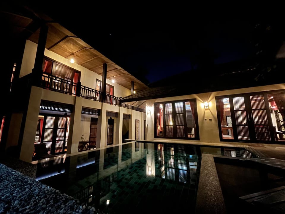 Night, Pool view, Swimming pool