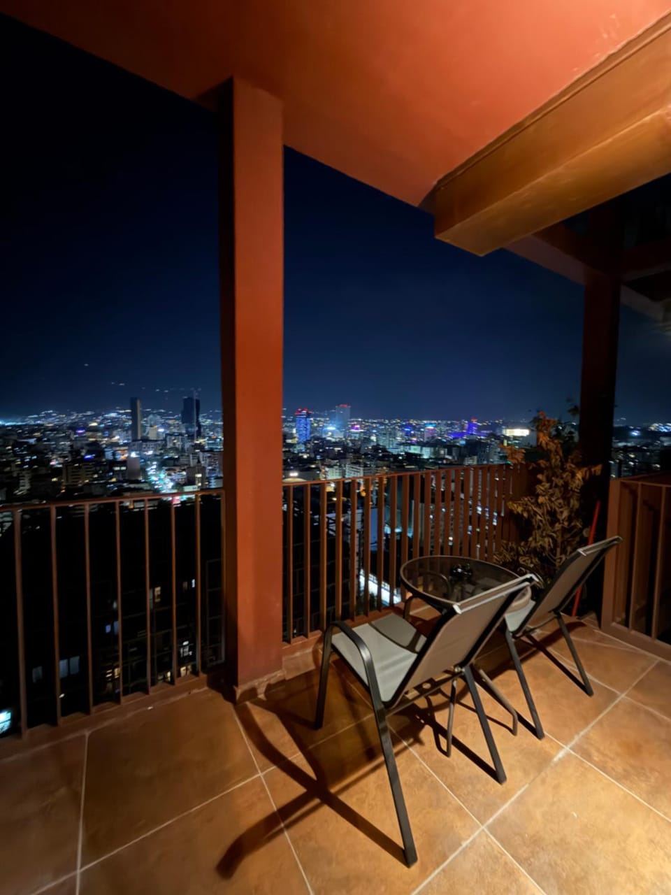 Night, View (from property/room), Balcony/Terrace, Seating area