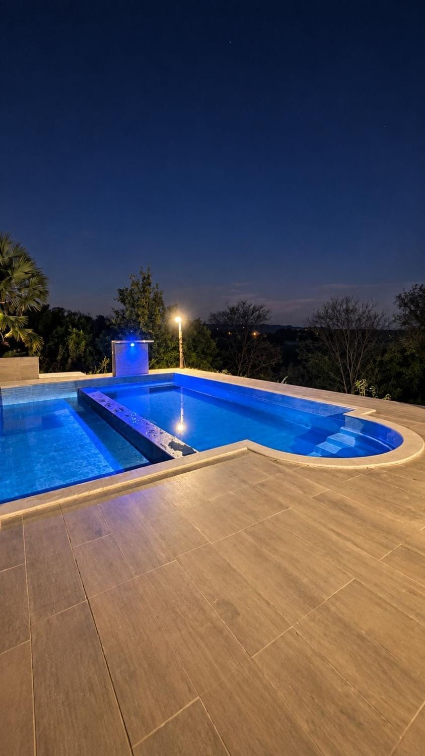 Night, Pool view, Swimming pool