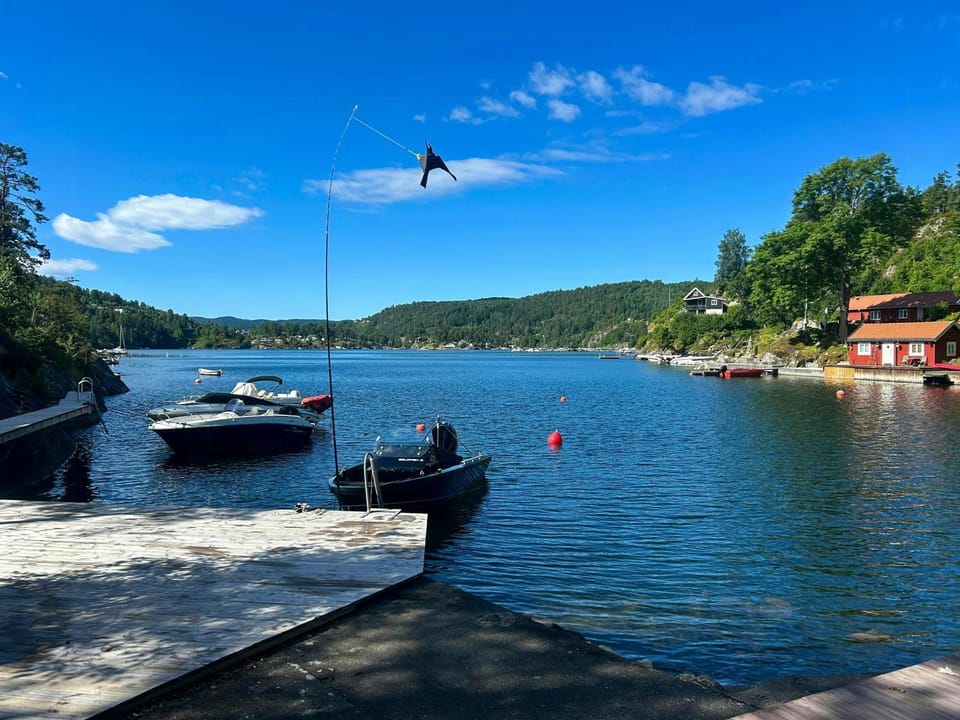 Waterside cabin with boat slips on the Oslofjord Cabin in Viken, Norway
