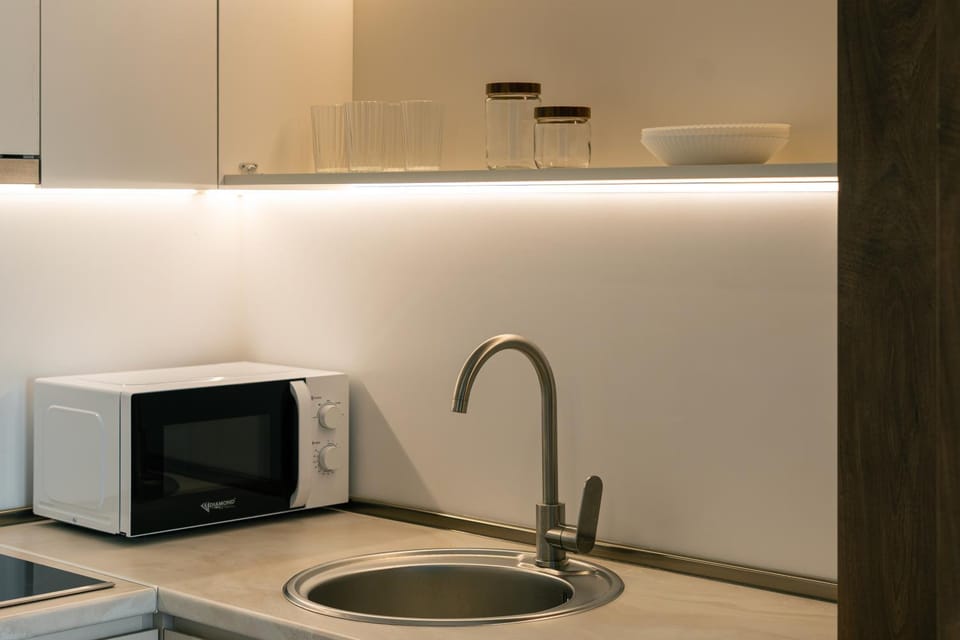 Kitchen or kitchenette, stove