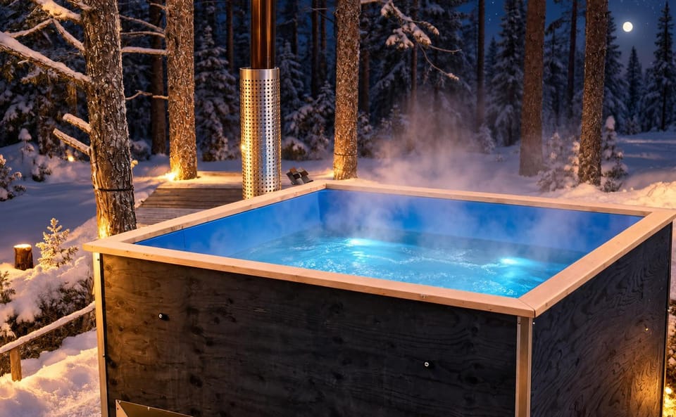 Night, Natural landscape, Winter, Hot Tub