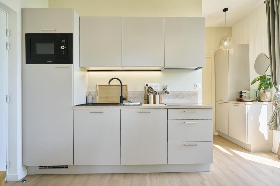 Kitchen or kitchenette, dishwasher, stove