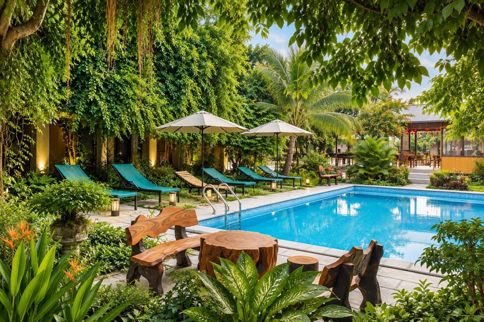 Spring, Day, Natural landscape, Garden view, Pool view, Swimming pool, sunbed