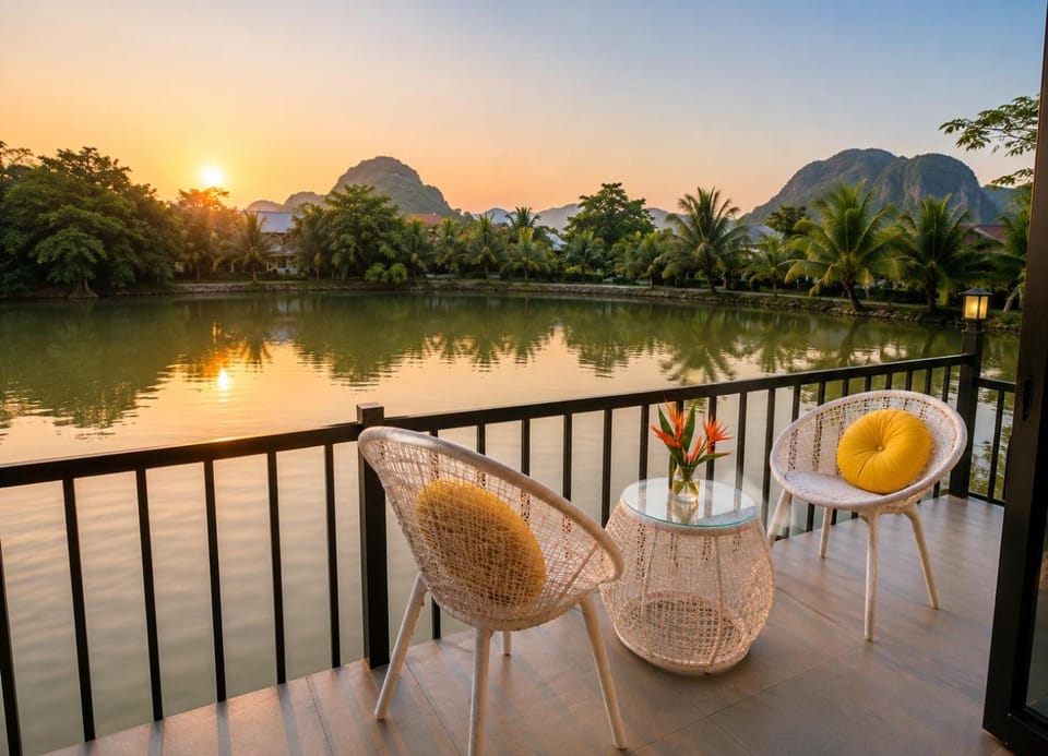 Nearby landmark, Day, Natural landscape, Balcony/Terrace, Seating area, Dining area, Lake view, Sunset