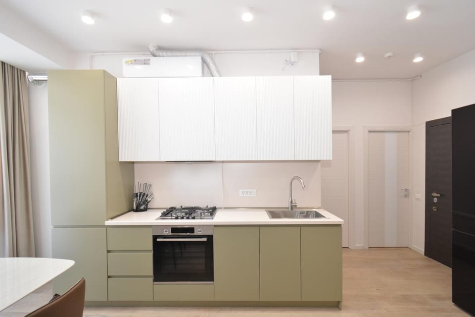 Kitchen or kitchenette, dishwasher, stove