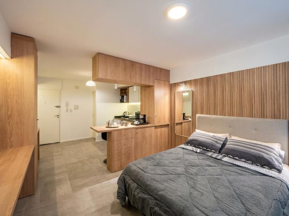Bed, Kitchen or kitchenette, Photo of the whole room, Bedroom, minibar, pet friendly, stove, wardrobe
