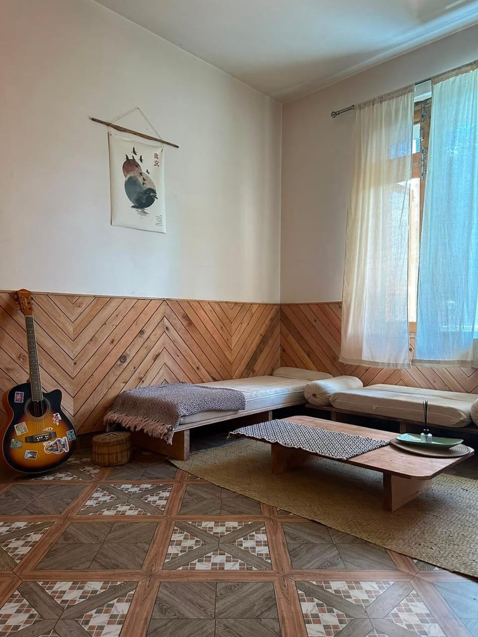 Bed, Living room, Seating area