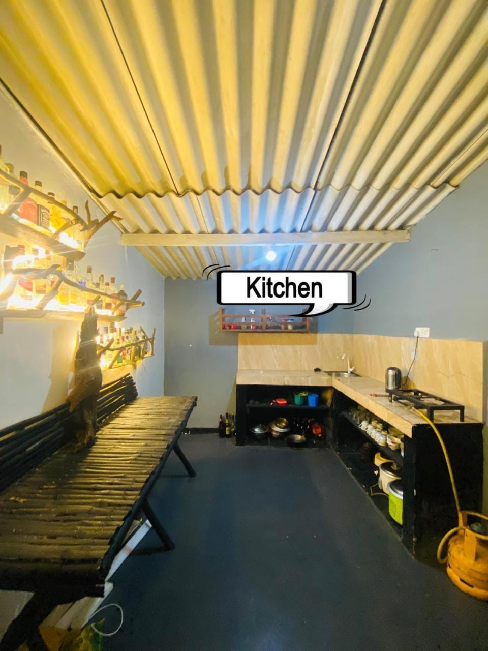 Kitchen or kitchenette, Kitchen or kitchenette, Text overlay